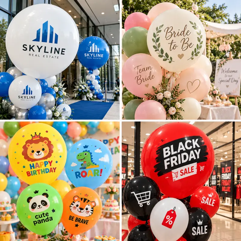 Veleprodaja balonov iz lateksa z logotipom po meri: izbira velikosti tiska