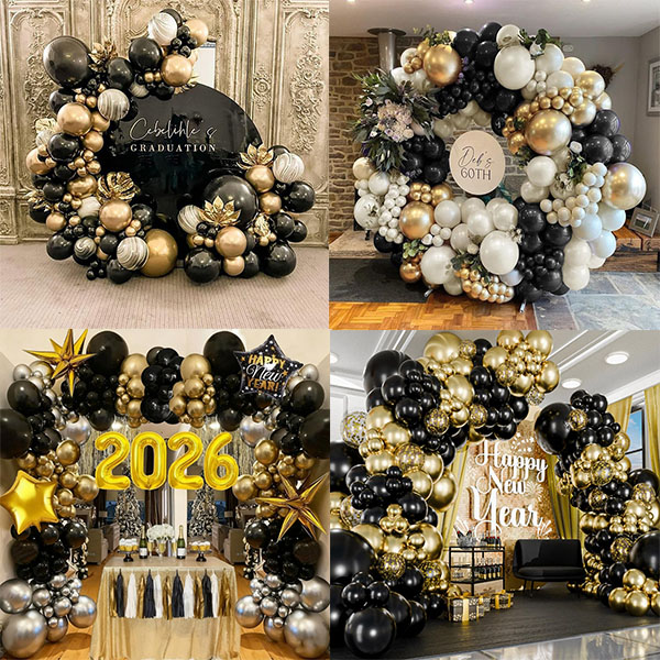 Črno zlato balonsko garland