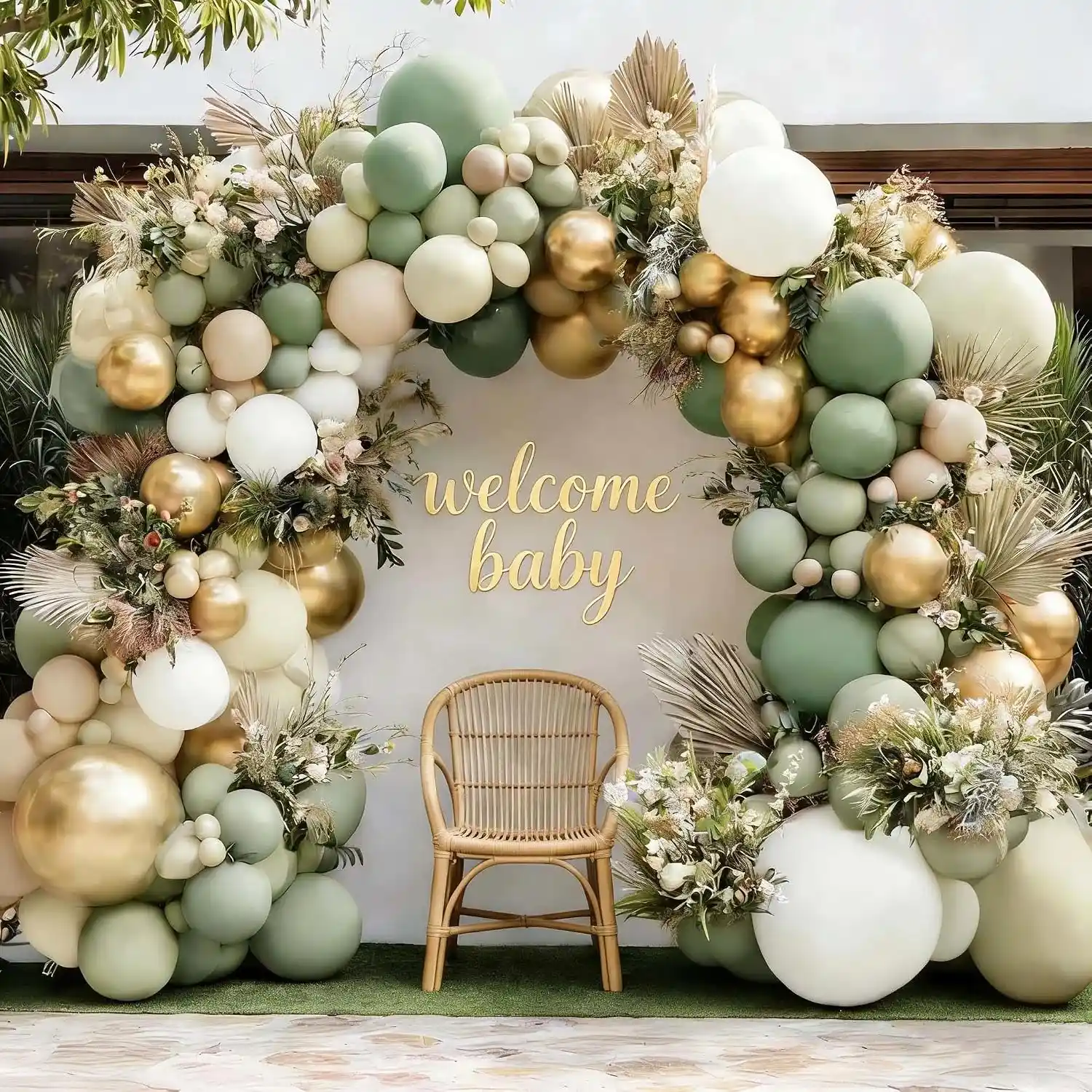 Sage Green Baby Shower Girland Balloon